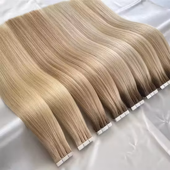 Europeu duplo desenhado russo fita de cabelo humano extensão do cabelo de alta qualidade natural remy fita na extensão do cabelo